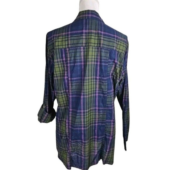 Dressbarn ~Woman Plus Size 1X~ Green/Pink Plaid Button-Up Long Sleeve Shirt Top. - Picture 8 of 9